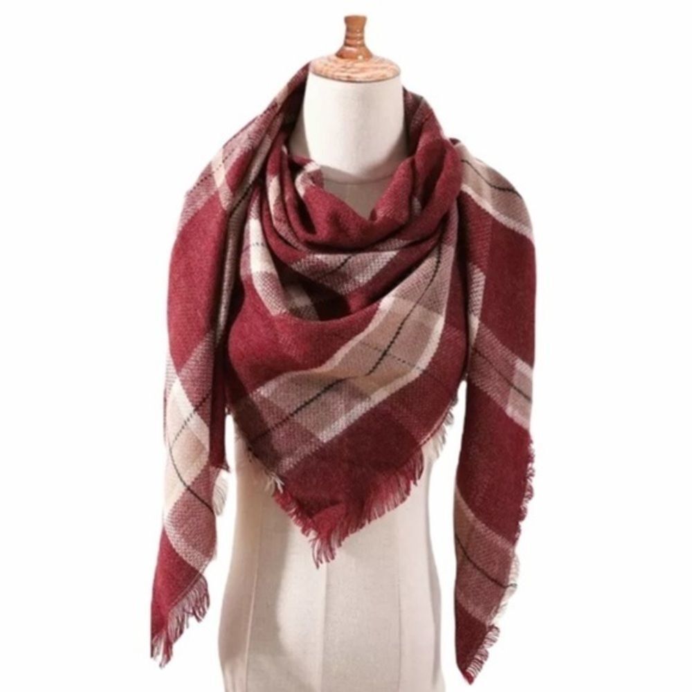 Fall Winter Knitted Plaid Soft Scarves Triangle